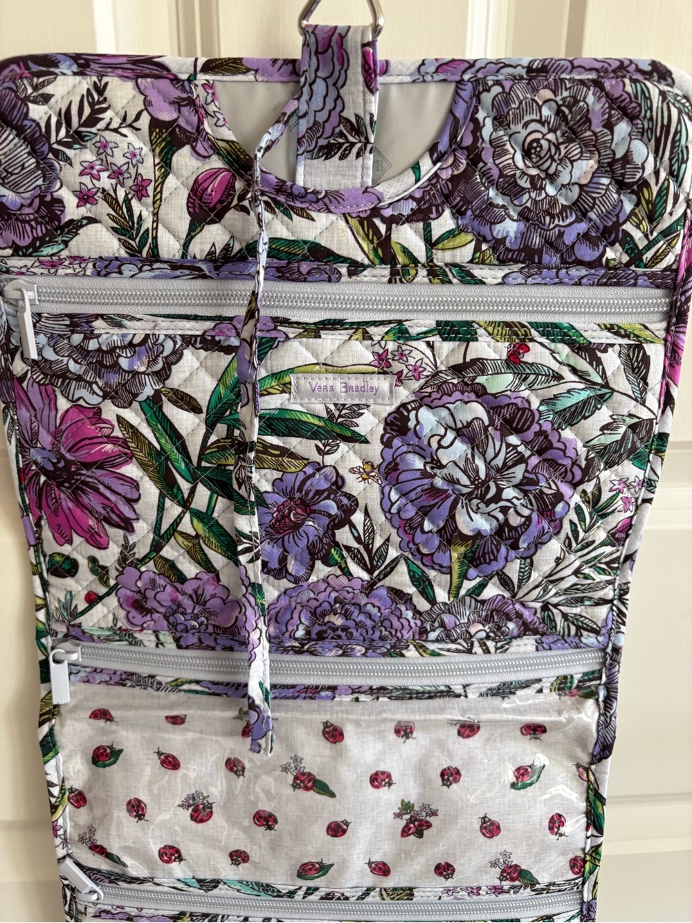 Vera Bradley Lavender & Green Floral Quilted Cosmetic/ Travel Tote - Picture 2 of 6